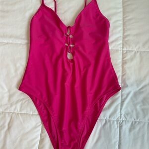 Shade & Shore Pink Lace-Up One Piece Swimsuit